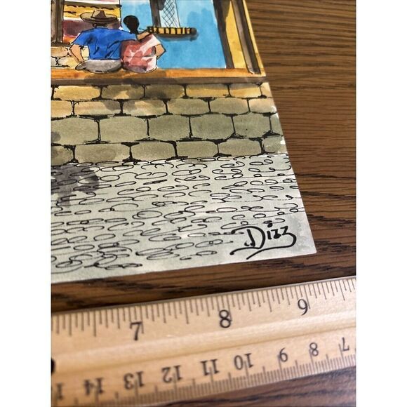Original Signed 1992 Diaz Watercolor: Seaside Resort Mexico Central America Love - Picture 2 of 13